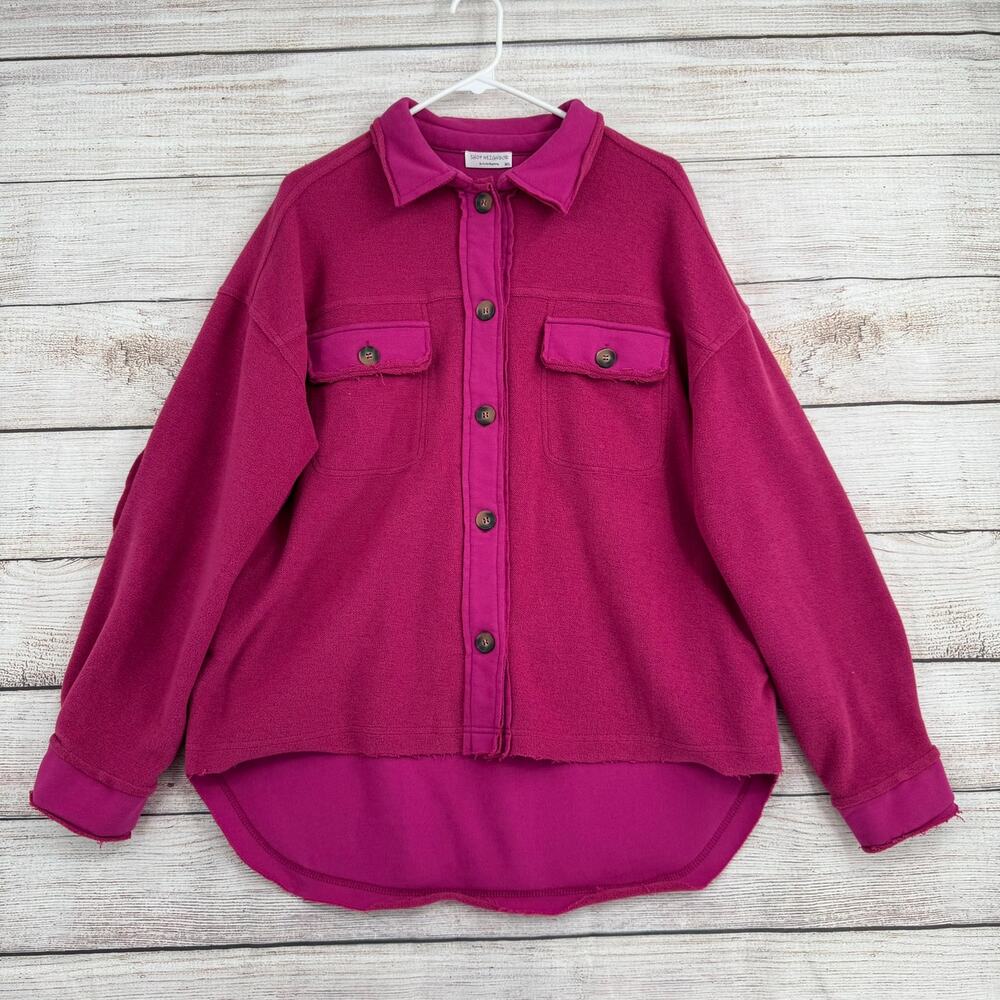 Shop Neighbor BOHO Button Down High Low Flannel Shirt Womens M/L Purple Fuschia